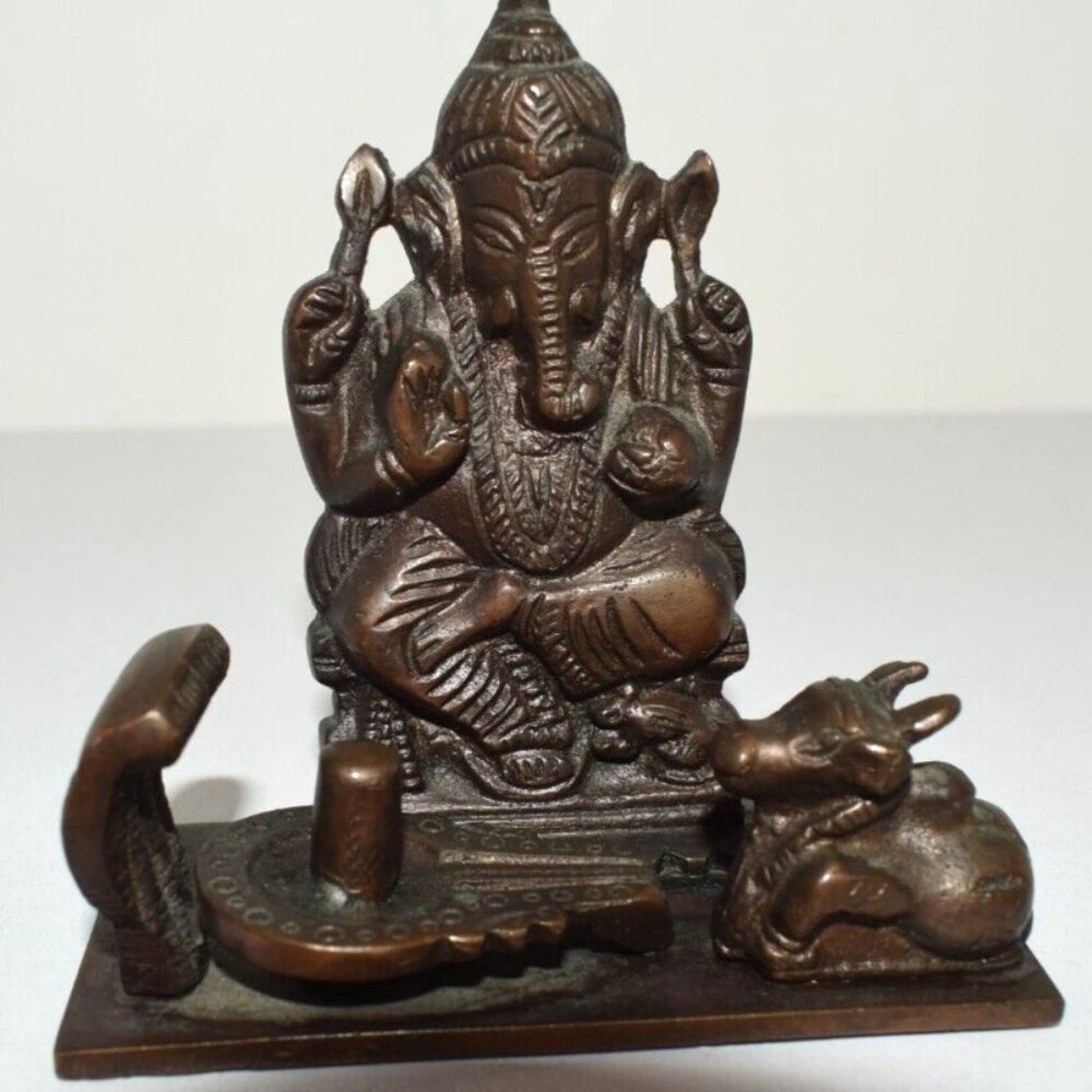 Vintage Brass Statue Ganesh Ganesha Elephant Nandi Shiva Linga Hindu Buddhism!